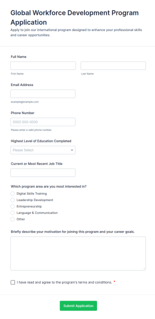 Global Workforce Development Program Application Form Template