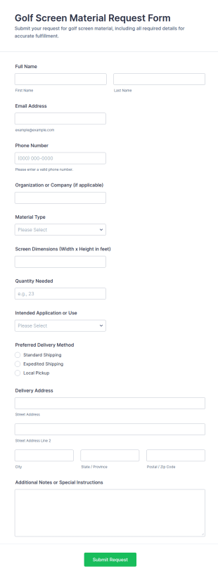 Golf Screen Material Request Form Template