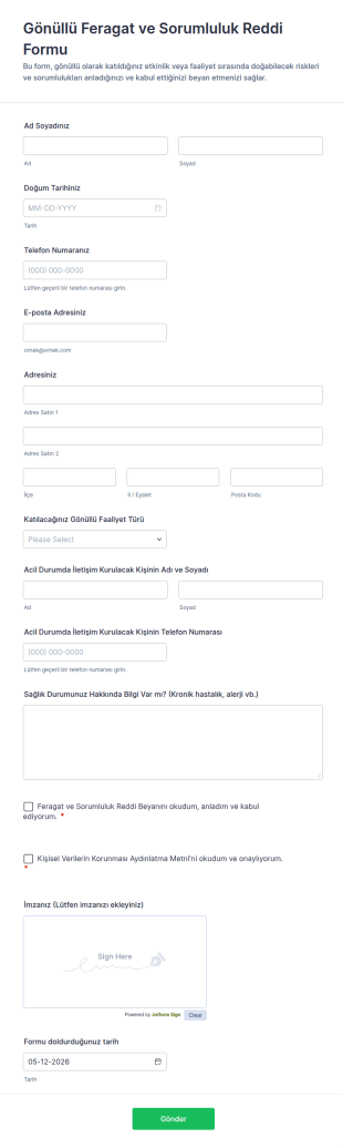 Gönüllü Feragat Ve Sorumluluk Reddi Form Şablonu