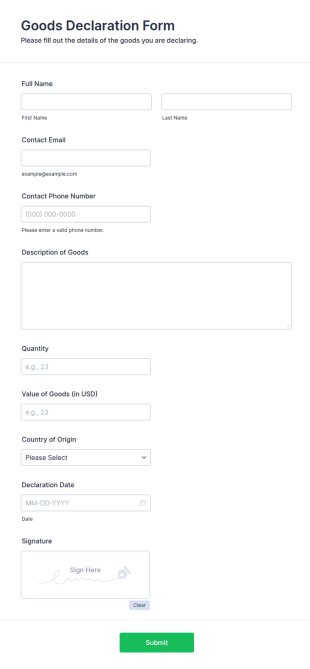 Goods Declaration Form Template