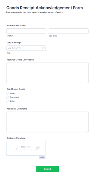 Goods Receipt Acknowledgement Form Template
