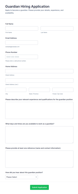Guardian Hiring Application Form Template
