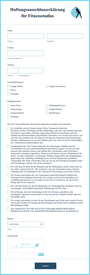 Haftungsausschlusserklärung Für Fitnessstudios