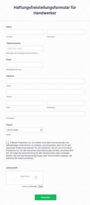 Haftungsfreistellungsformular Für Handwerker