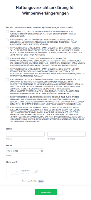 Haftungsverzichtserklärung Für Wimpernverlängerungen