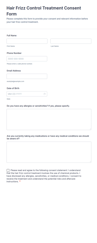 Hair Frizz Control Treatment Consent Form Template