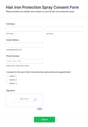 Hair Iron Protection Spray Consent Form Template