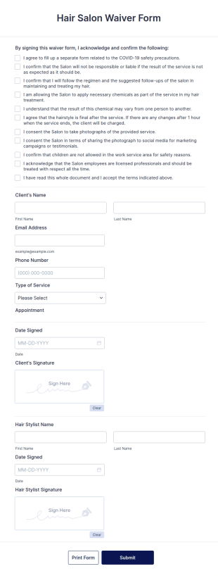 Hair Salon Waiver Form Template