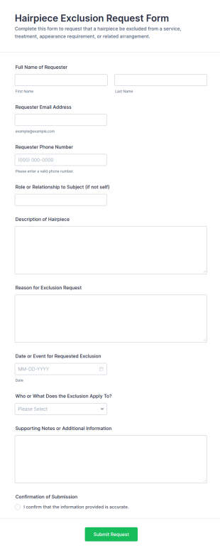 Hairpiece Exclusion Request Form Template