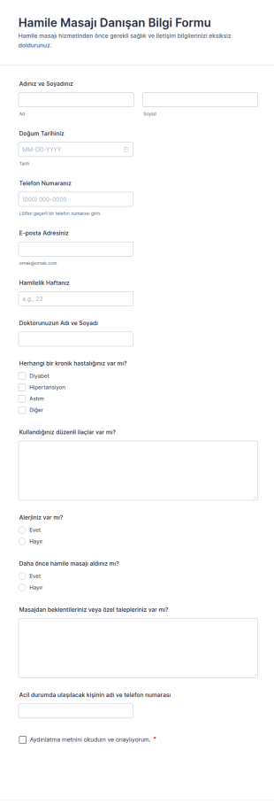 Hamile Masajı Danışan Bilgi Form Şablonu