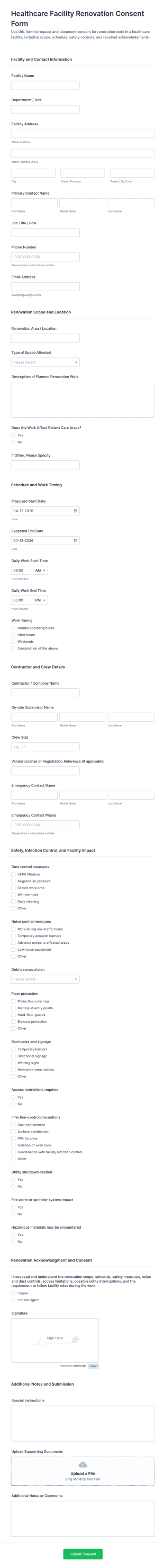 Healthcare Facility Renovation Consent Form Template