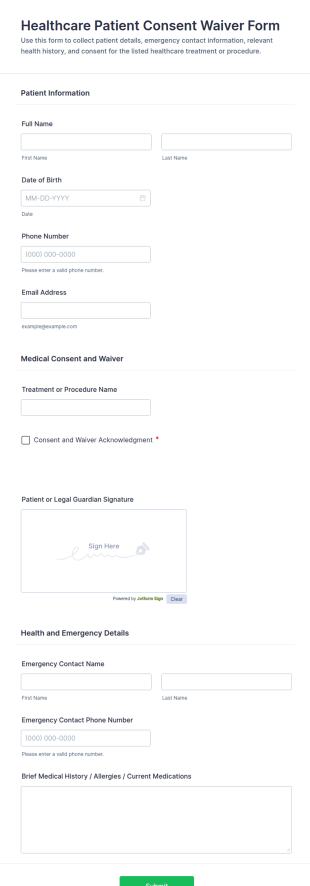 Healthcare Patient Consent Waiver Form Template
