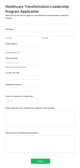 Healthcare Transformation Leadership Program Application Form Template