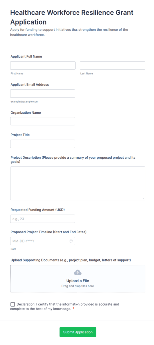 Healthcare Workforce Resilience Grant Application Form Template