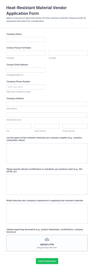 Heat Resistant Material Vendor Application Form Template