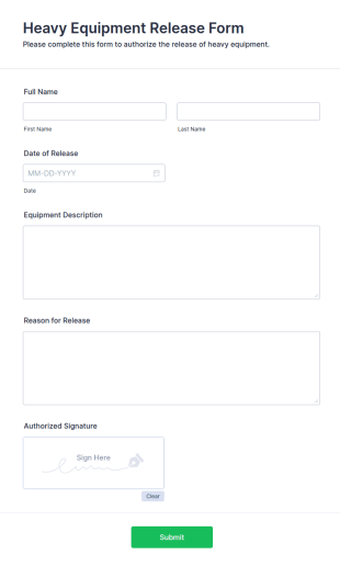 Heavy Equipment Release Form Template