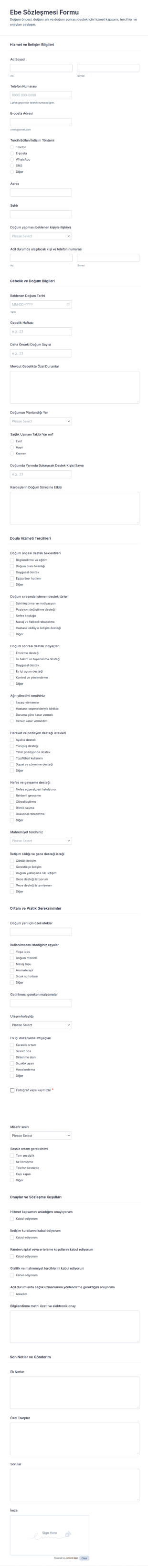 Hizmet Sözleşmesi Form Şablonu