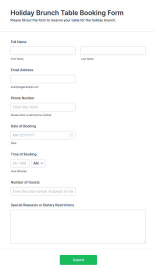 Holiday Brunch Table Booking Form Template
