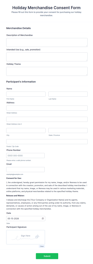 Holiday Merchandise Consent Form Template
