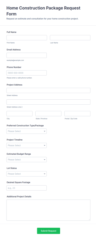 Home Construction Package Request Form Template