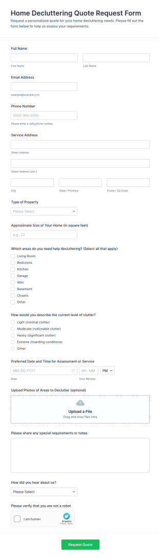 Home Decluttering Quote Request Form Template