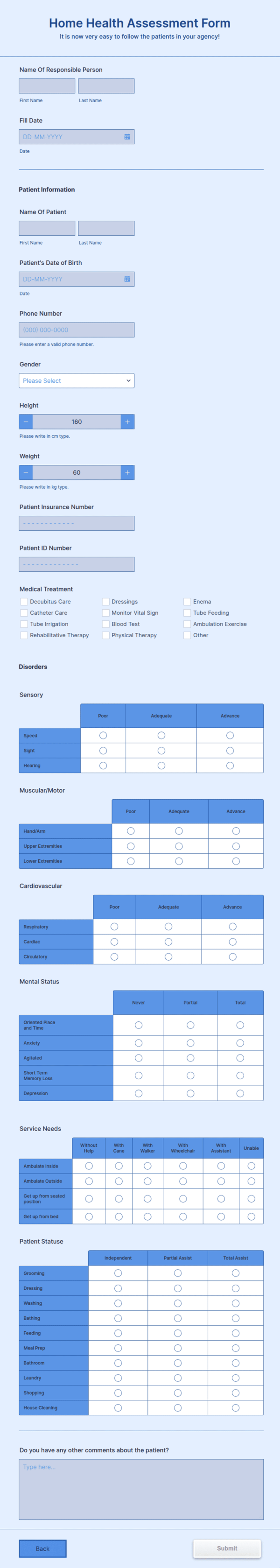 Home Health Assessment Form