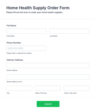 Home Health Supply Order Form Template