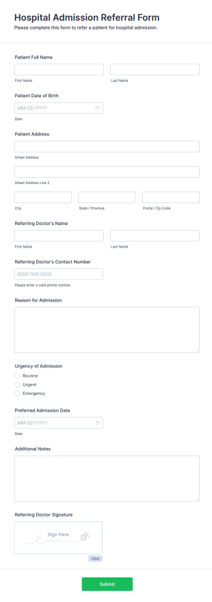 Hospital Admission Referral Form Template
