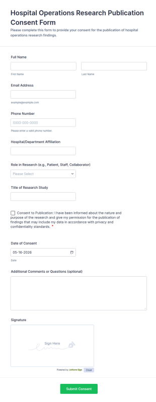 Hospital Operations Research Publication Consent Form Template