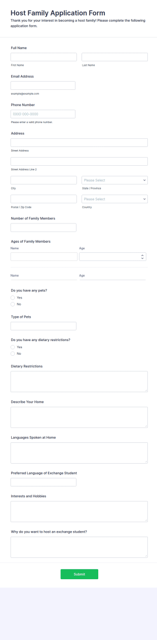Host Family Application Form Template