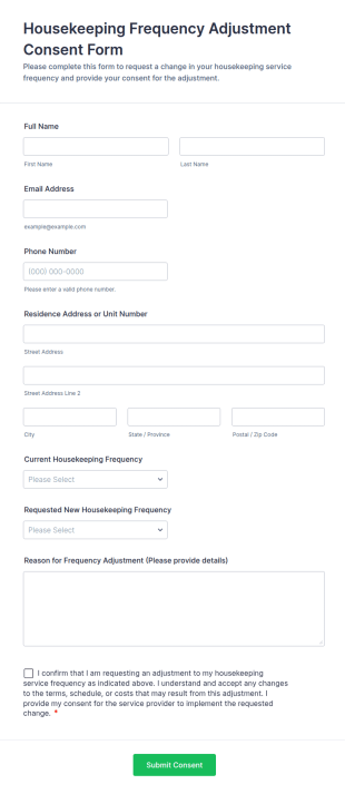 Housekeeping Frequency Adjustment Consent Form Template
