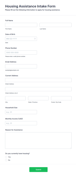 Housing Assistance Intake Form Template