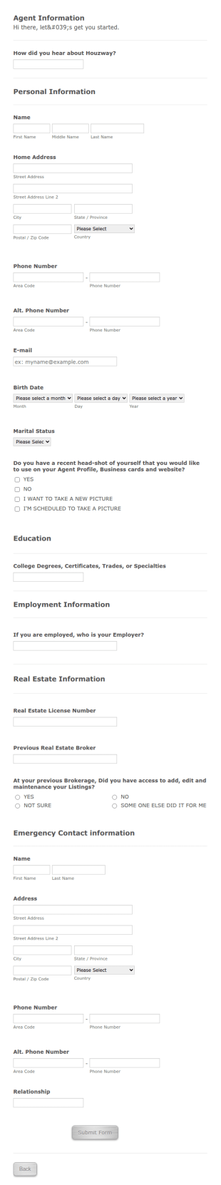 Houzway Agent Onboarding Form Template