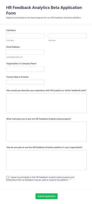 HR Feedback Analytics Beta Application Form Template