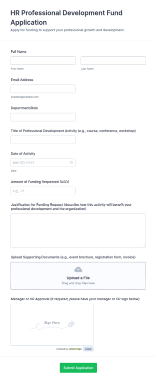HR Professional Development Fund Application Form Template