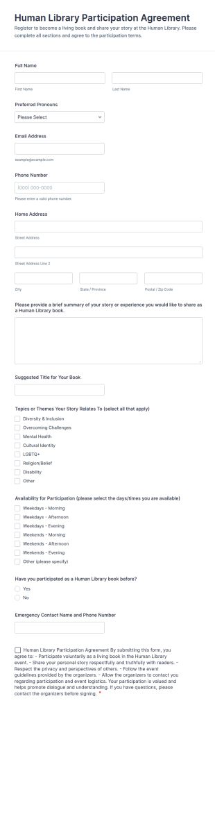 Human Library Participation Agreement Form Template