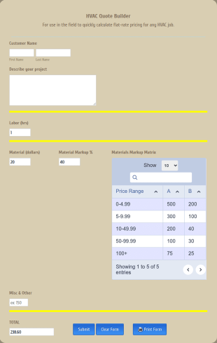 HVAC Quote Builder Form Template