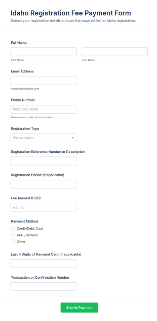 Idaho Registration Fee Payment Form Template