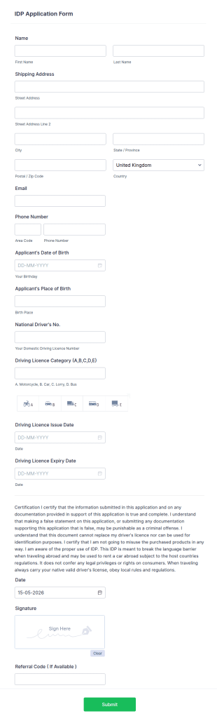IDP Application Form Template