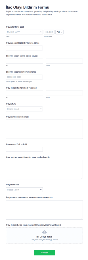 İlaç Olayı Bildirim Form Şablonu