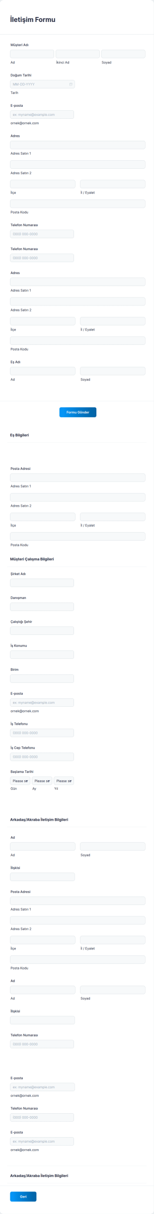 İletişim Bilgisi Toplama Form Şablonu