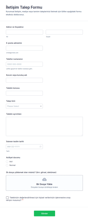 İletişim Talep Formu 📞✨ Form Şablonu