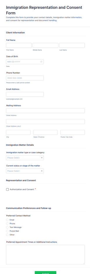 Immigration Representation And Consent Form Template