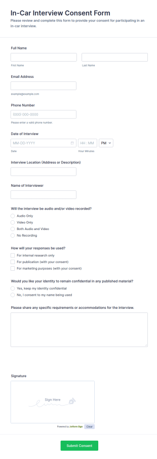 In Car Interview Consent Form Template