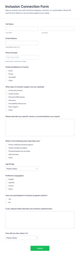 Inclusion Connection Form Template