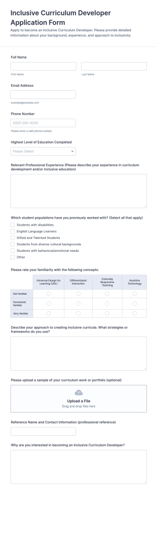 Inclusive Curriculum Developer Application Form Template