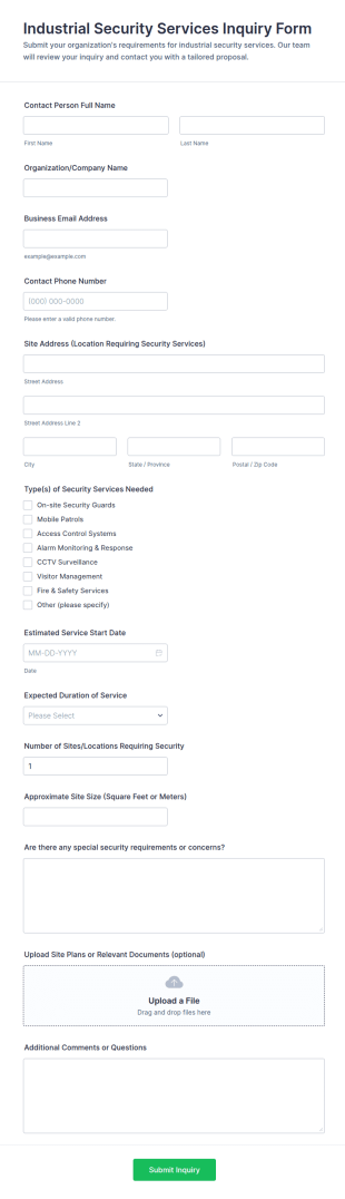Industrial Security Services Inquiry Form Template