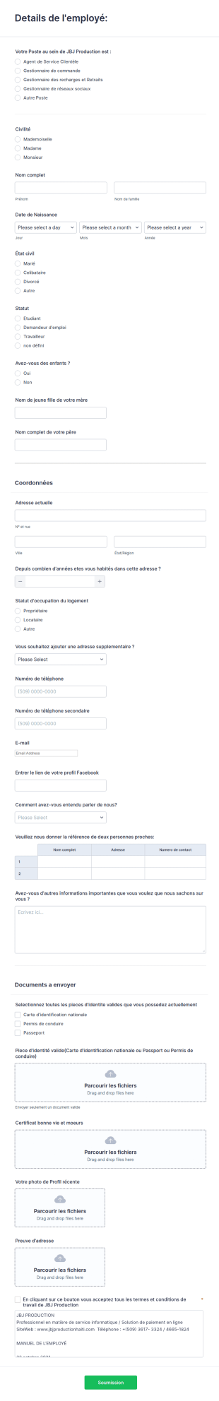 Informations Nouvel Employ&eacute;