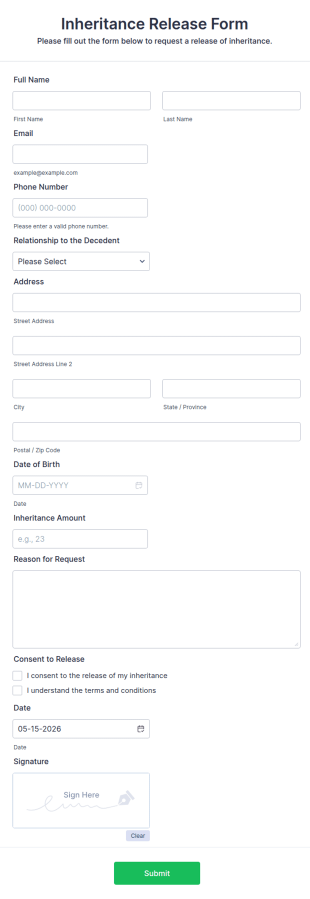 Inheritance Release Form Template