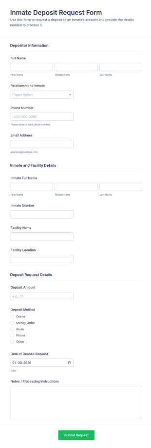 Inmate Deposit Request Form Template